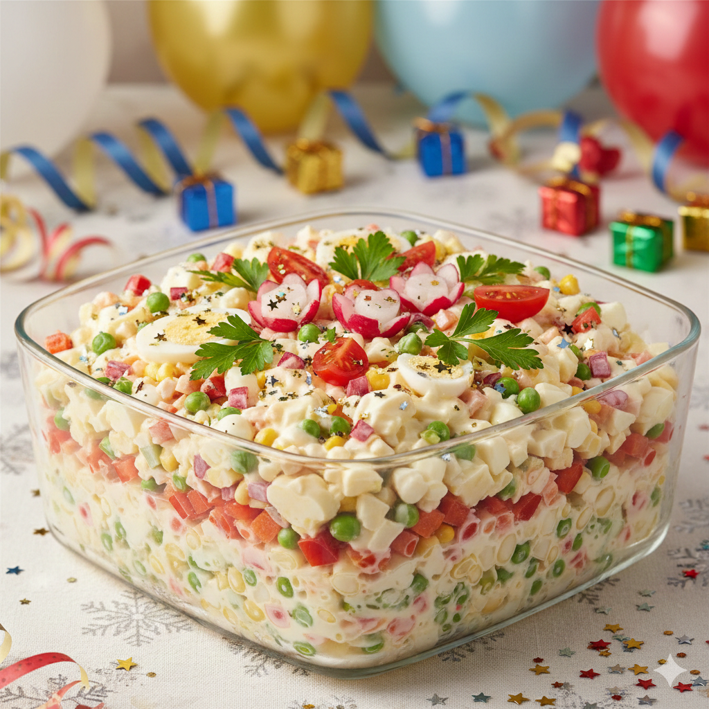 Surpreenda seus convidados com esta deliciosa e fácil Salada de Maionese Festiva, perfeita para qualquer celebração!