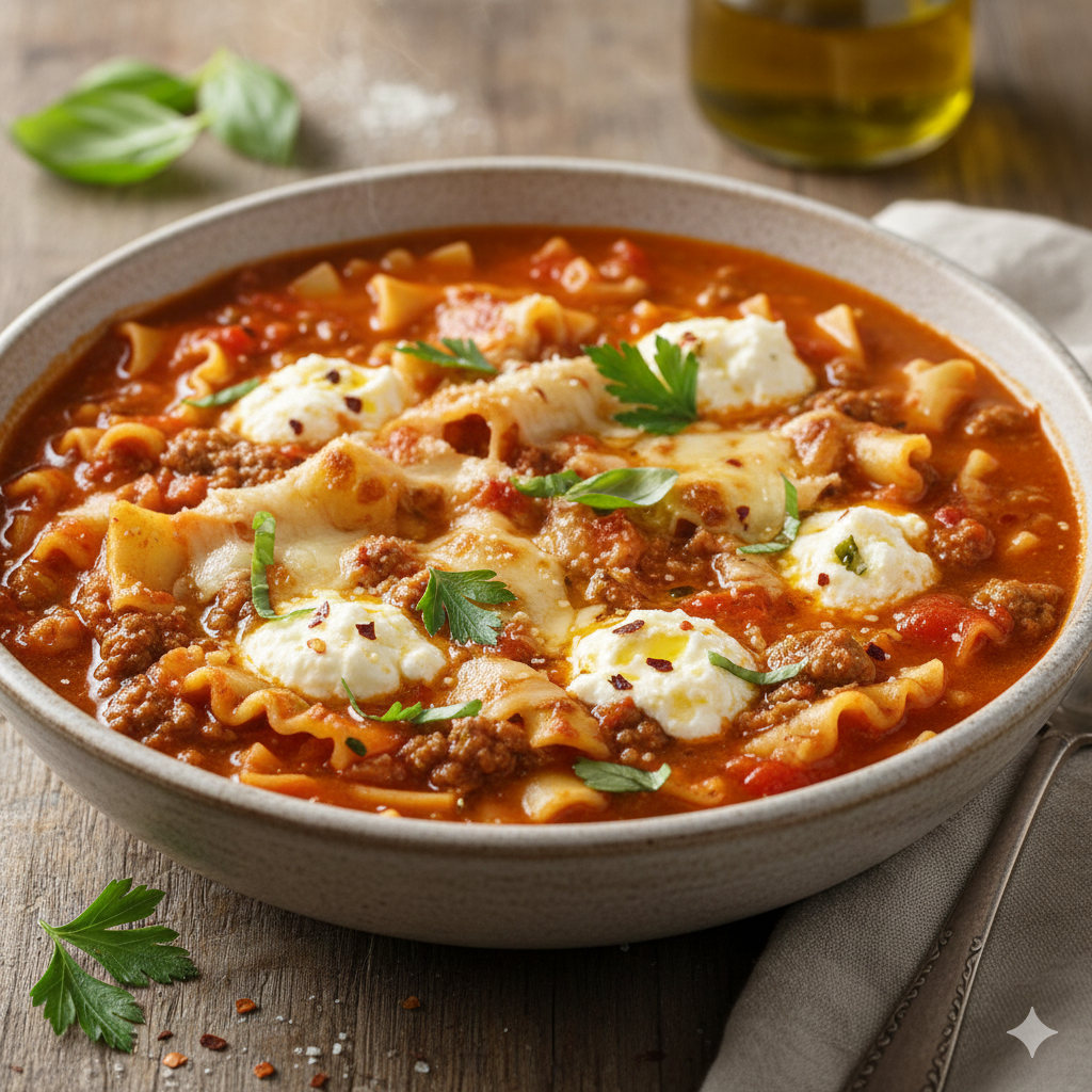 Sopa de Lasanha: uma deliciosa opção de conforto em apenas 30 minutos! Experimente essa receita prática e reconfortante.