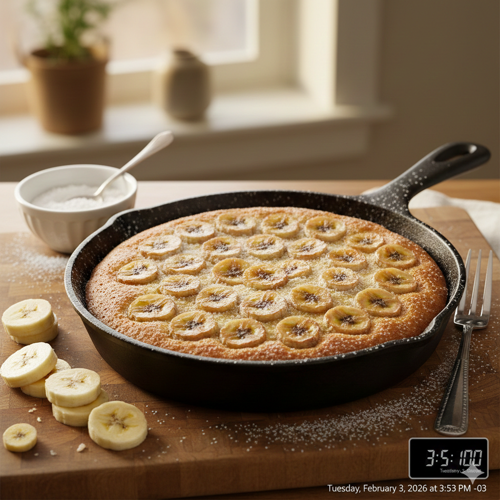 Experimente este saboroso bolo de banana de frigideira, a opção perfeita para um lanche rápido e saboroso no seu dia a dia!