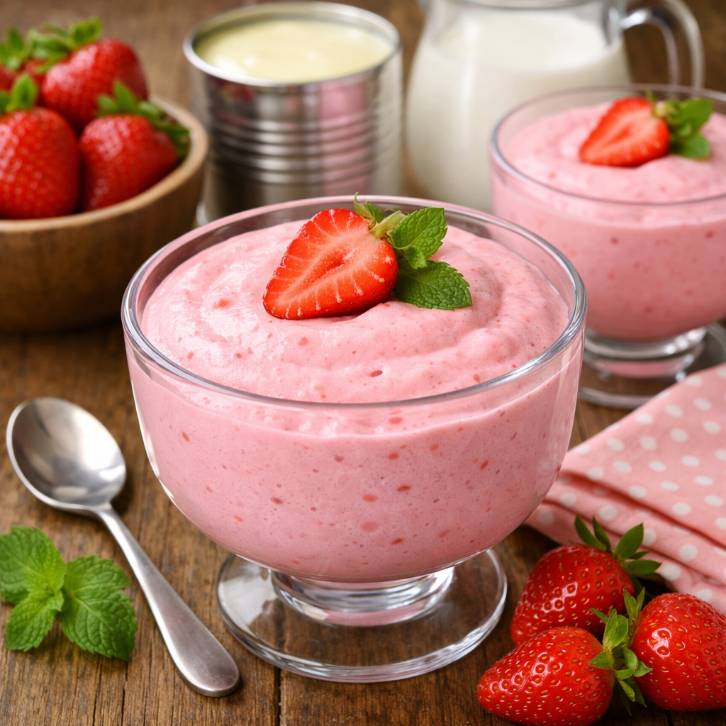 Deleite-se com esta sobremesa rápida e irresistível: mousse de morango feita com apenas três ingredientes. Perfeita para adoçar seus momentos especiais!