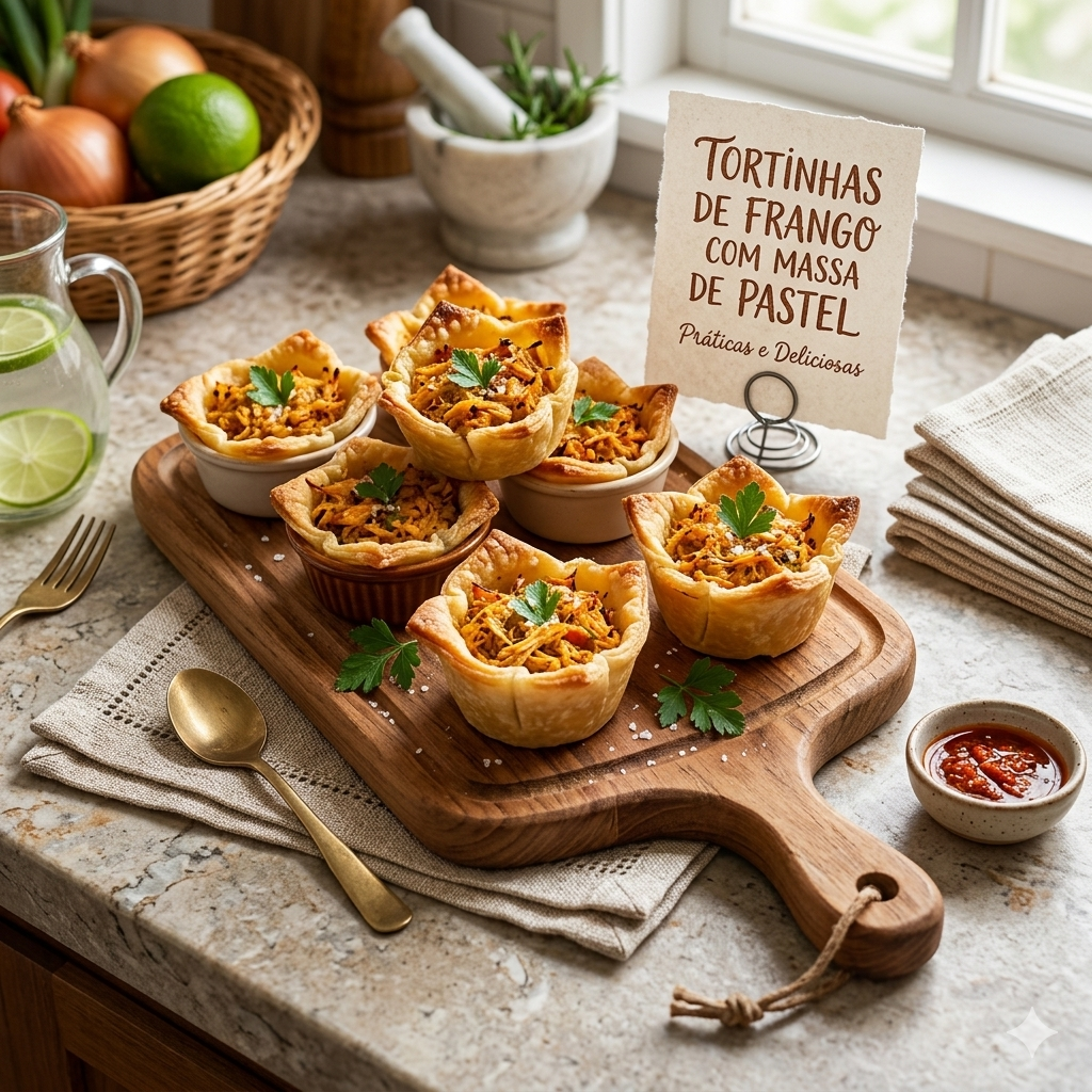 Tortinhas de Frango com Massa de Pastel - Práticas e Deliciosas