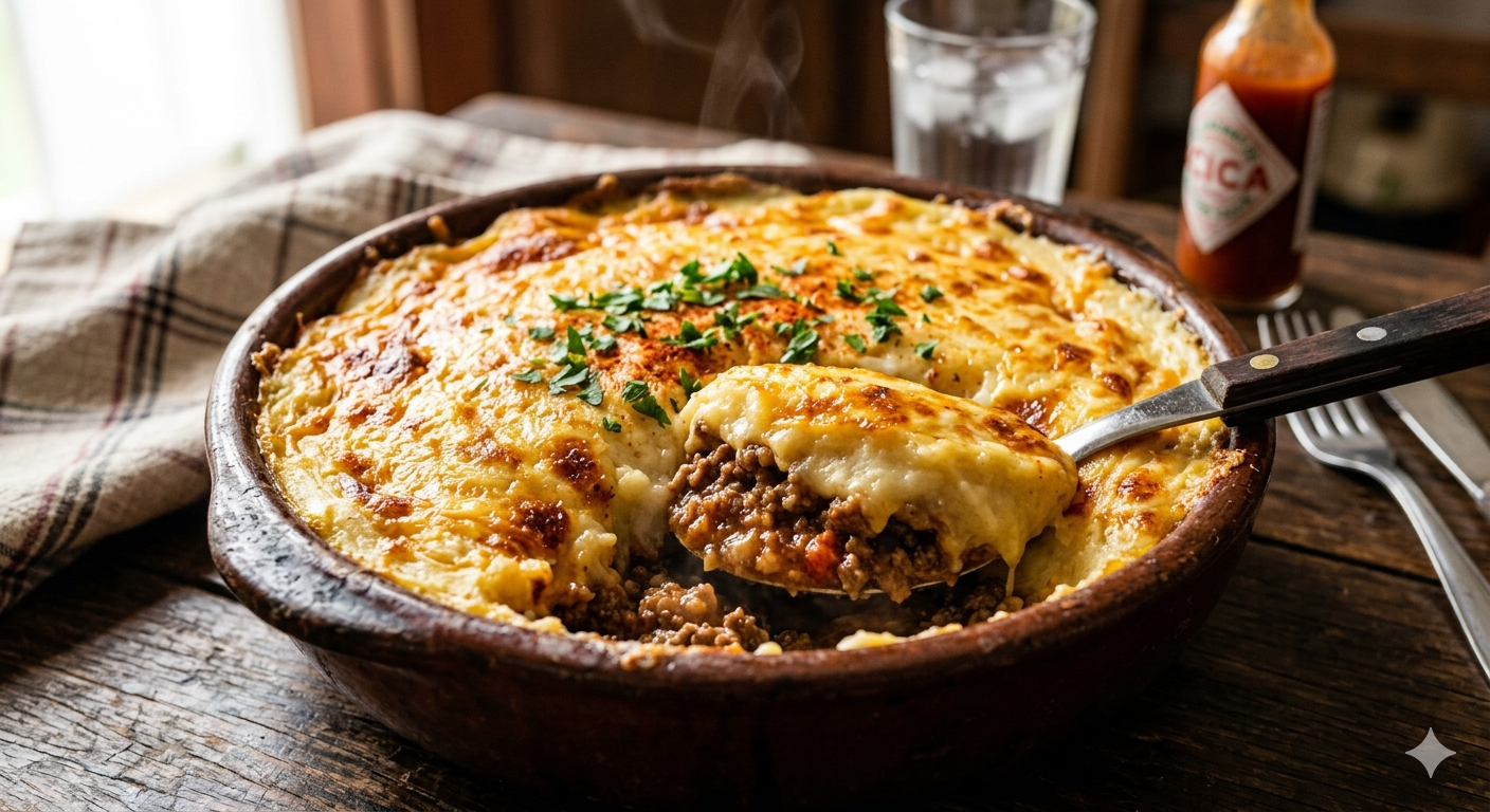 Escondidinho de Carne com Purê Cremoso de Mandioca Receita
