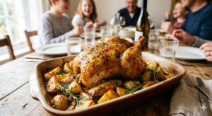 Desfrute do aroma e sabor irresistível do frango assado com batatas douradas e alecrim. Uma receita perfeita para aquecer corações e reunir a família!