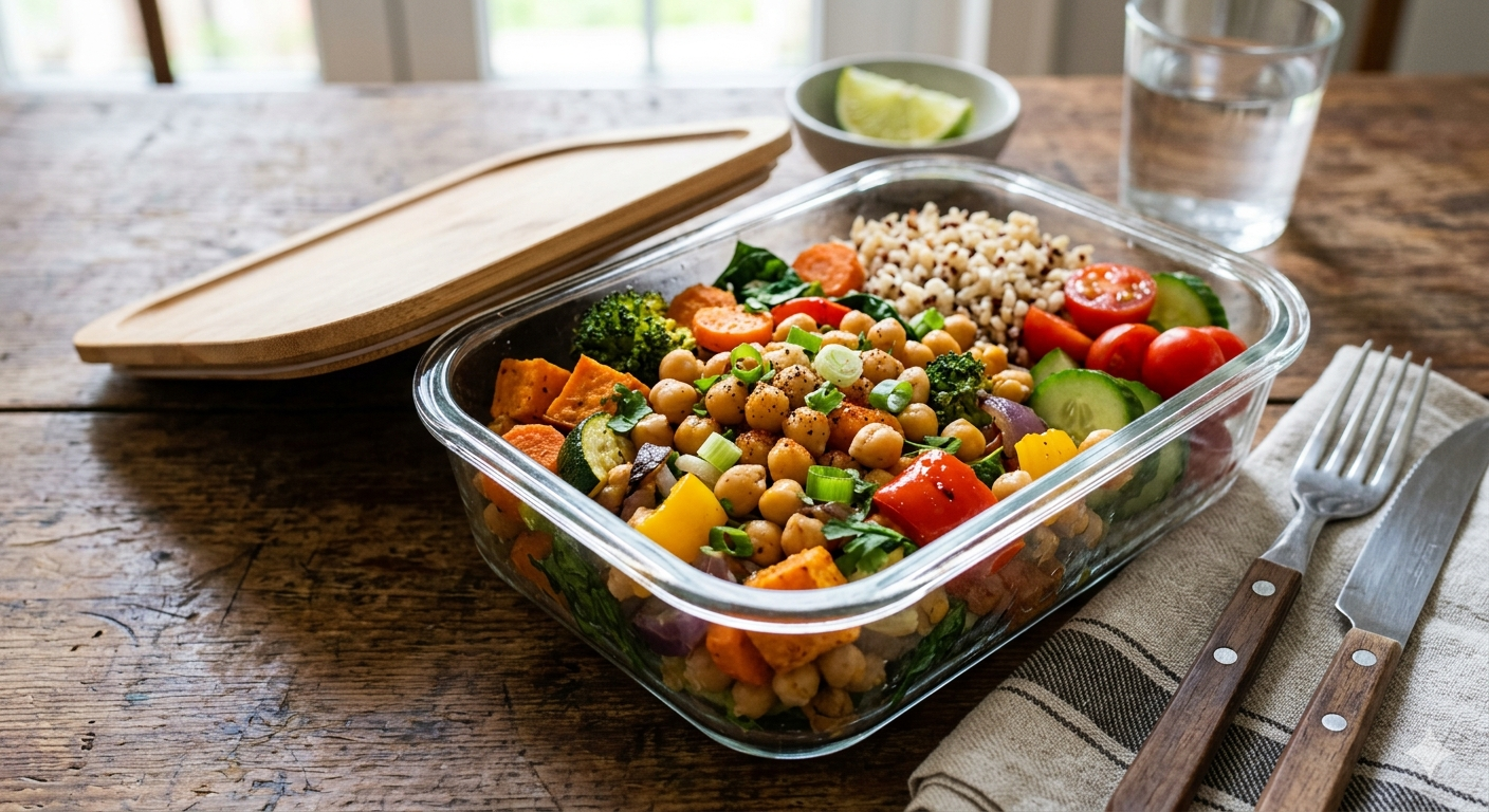 Image for Marmita Vegetariana Barata com Grão-de-Bico e Legumes: Sabor, Saúde e Economia no Dia a Dia
