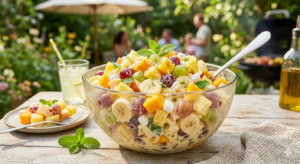 Desfrute da leveza e do sabor vibrante da nossa Salada Tropical de Maionese com Frutas, a receita perfeita para refrescar qualquer ocasião!